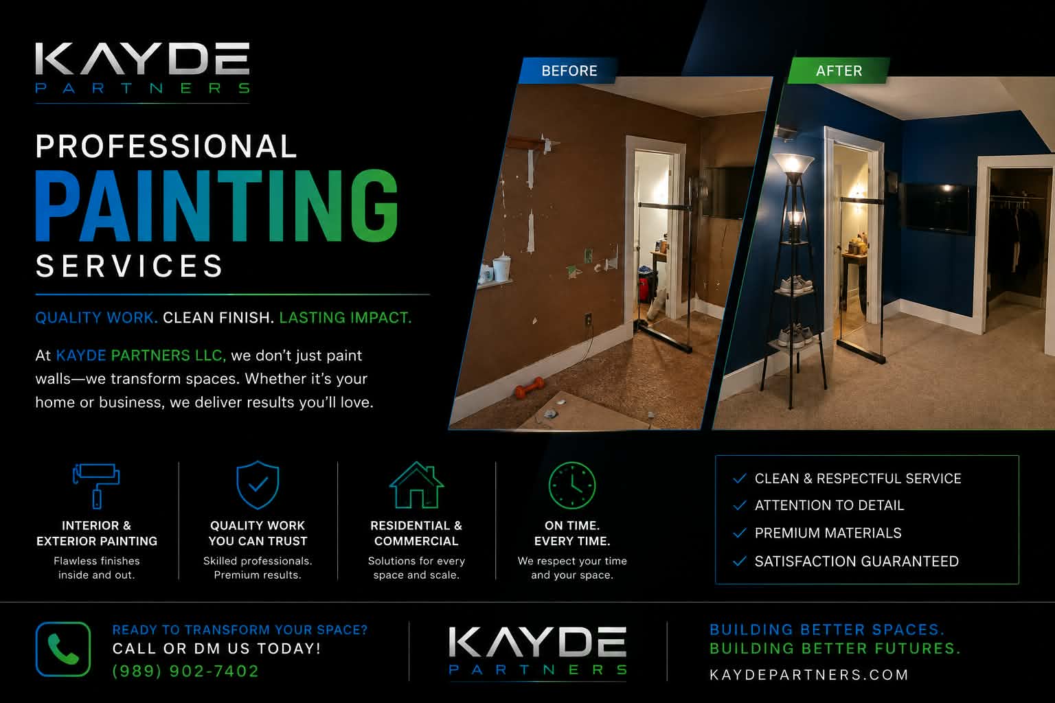 KAYDE Partners professional painting services before and after interior repaint